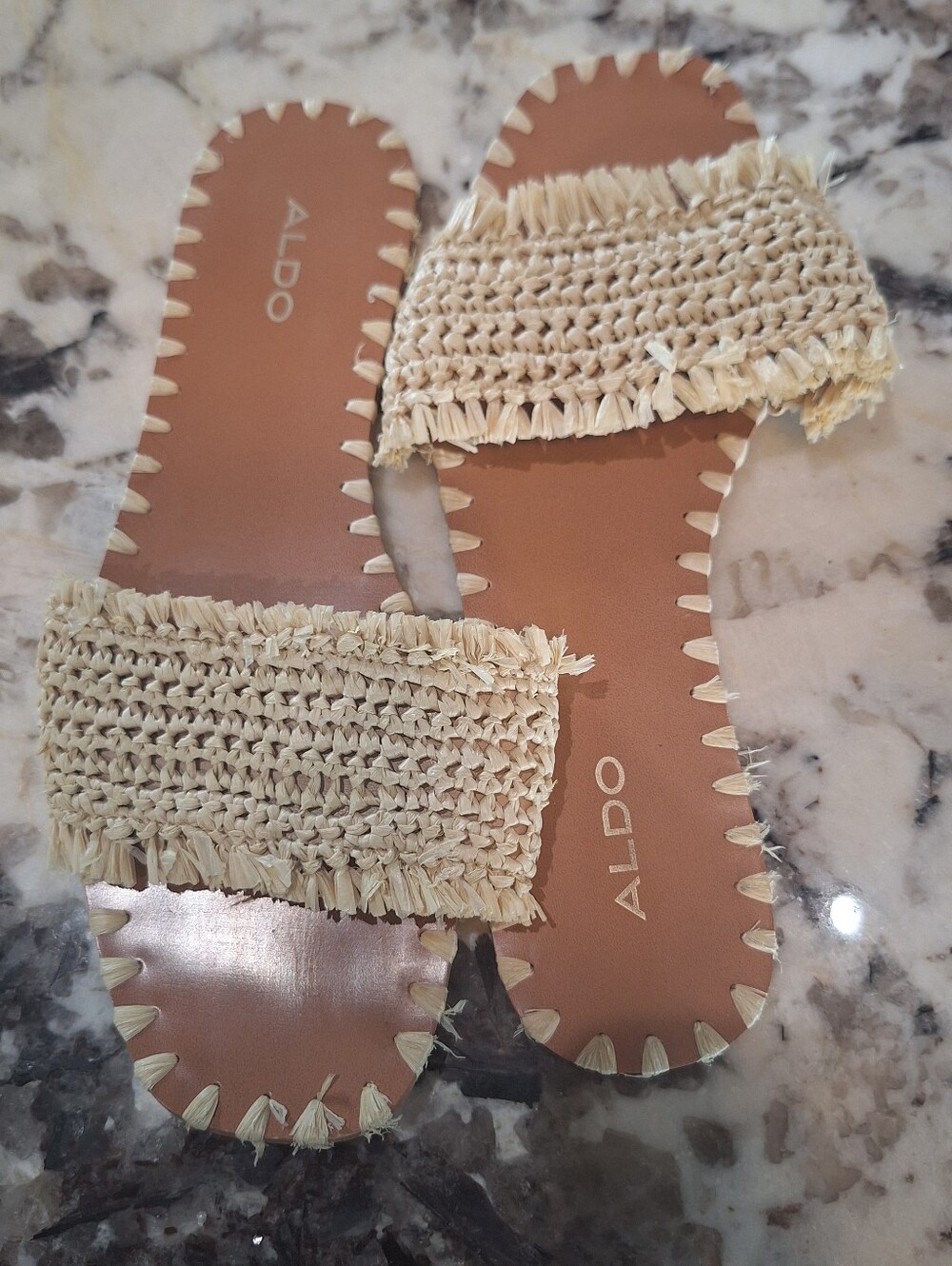 Aldo Cream Raffia Slide Sandals